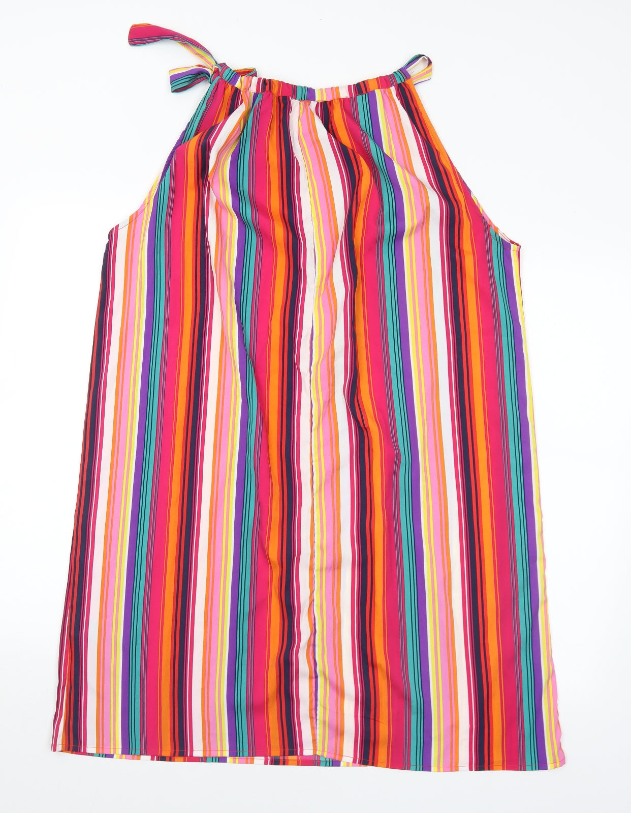 Pep&Co Womens Multicoloured Striped Polyester A-Line  Size 18  Round Neck