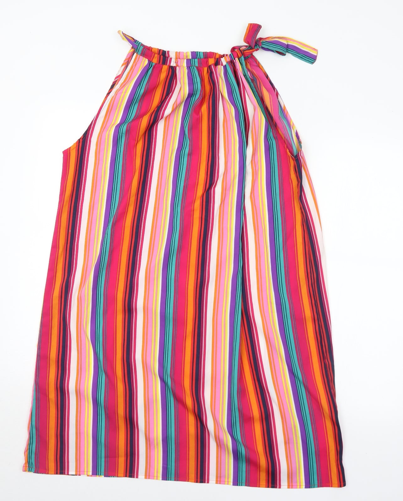Pep&Co Womens Multicoloured Striped Polyester A-Line  Size 18  Round Neck