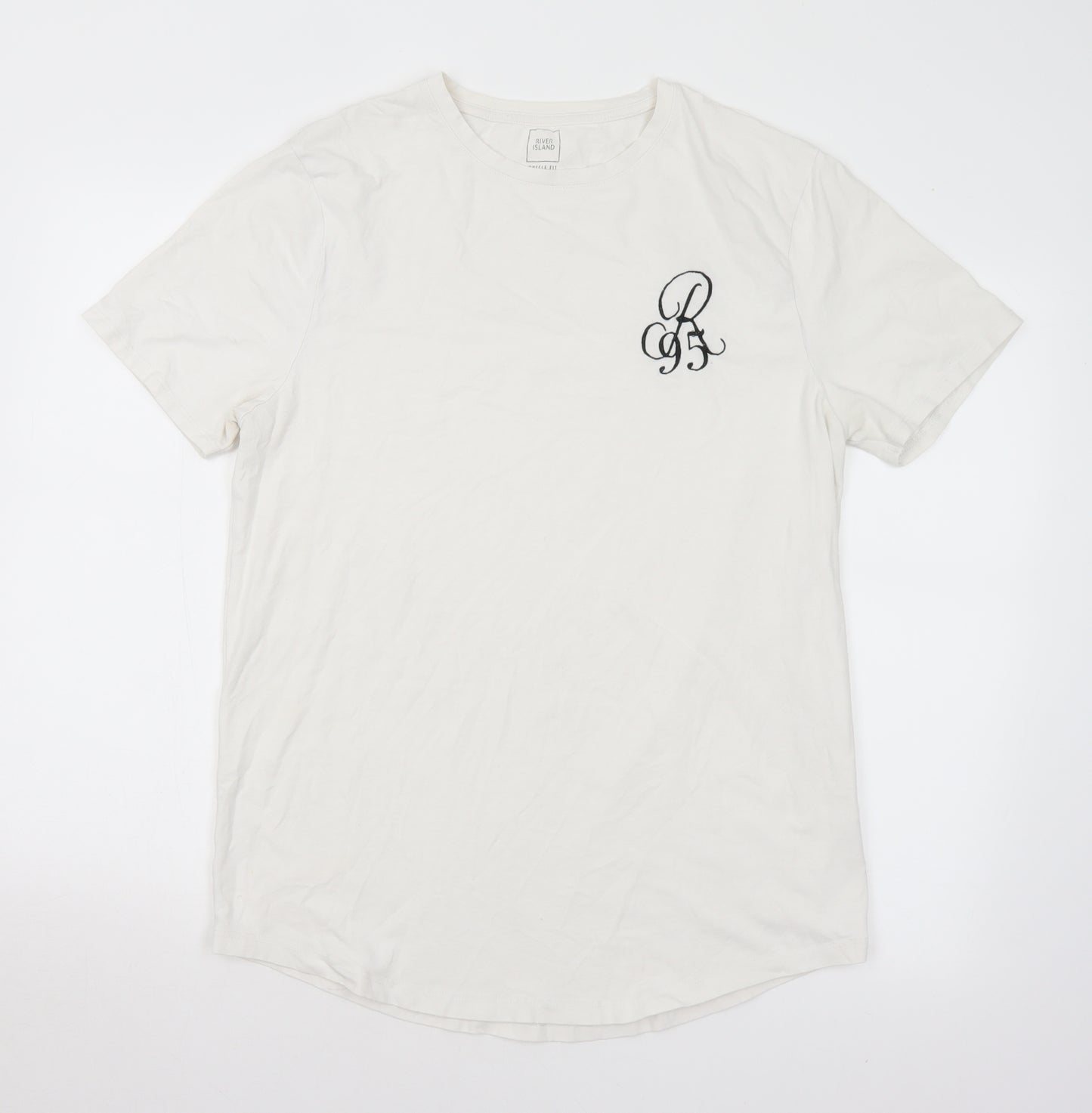 River Island Mens White  Cotton  T-Shirt Size XL Crew Neck