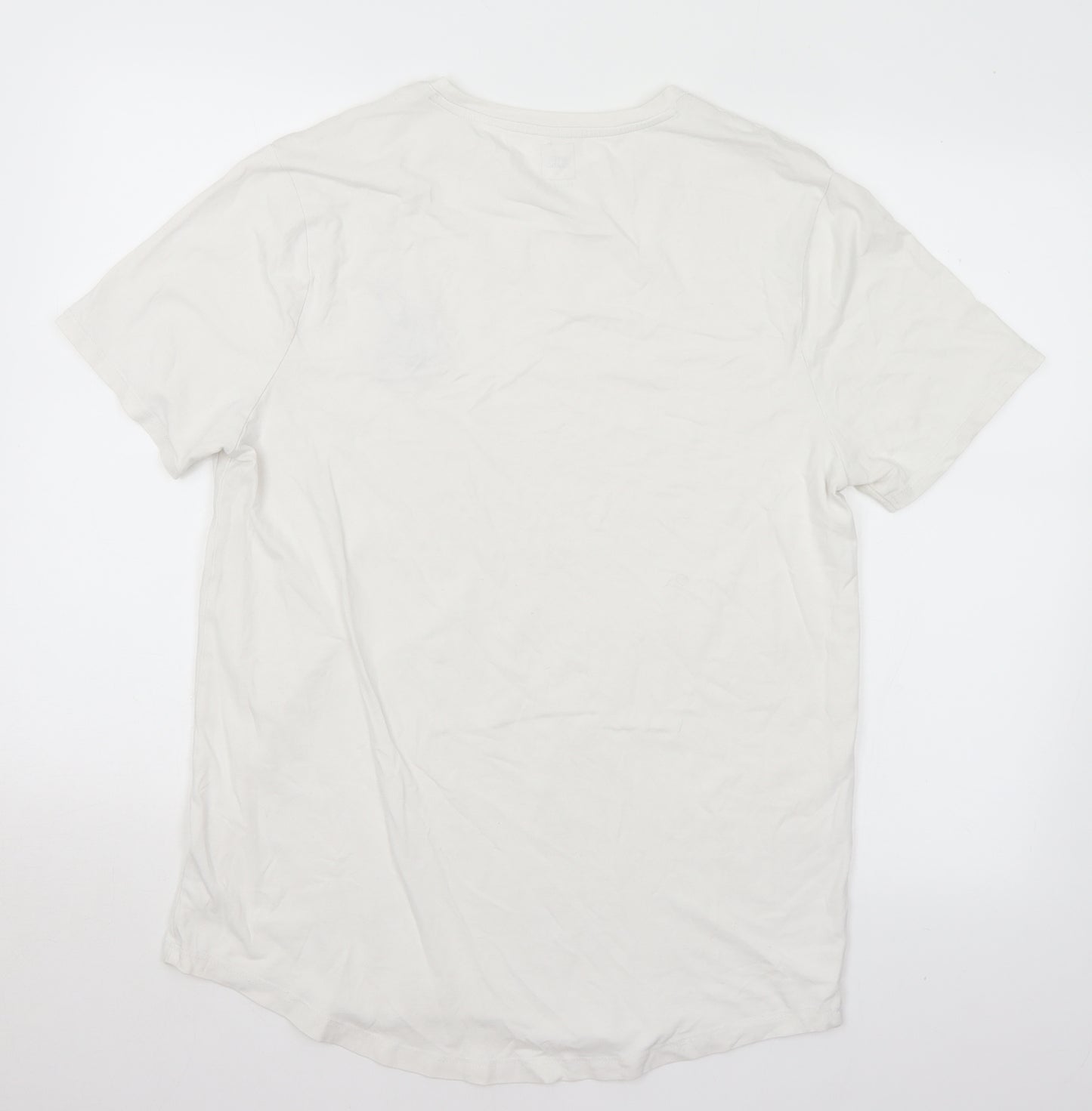 River Island Mens White  Cotton  T-Shirt Size XL Crew Neck