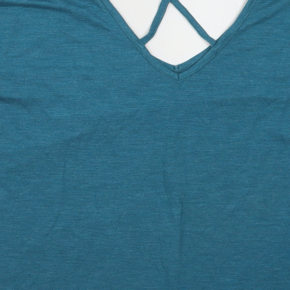 TU Womens Green  Polyester Basic T-Shirt Size 24 V-Neck