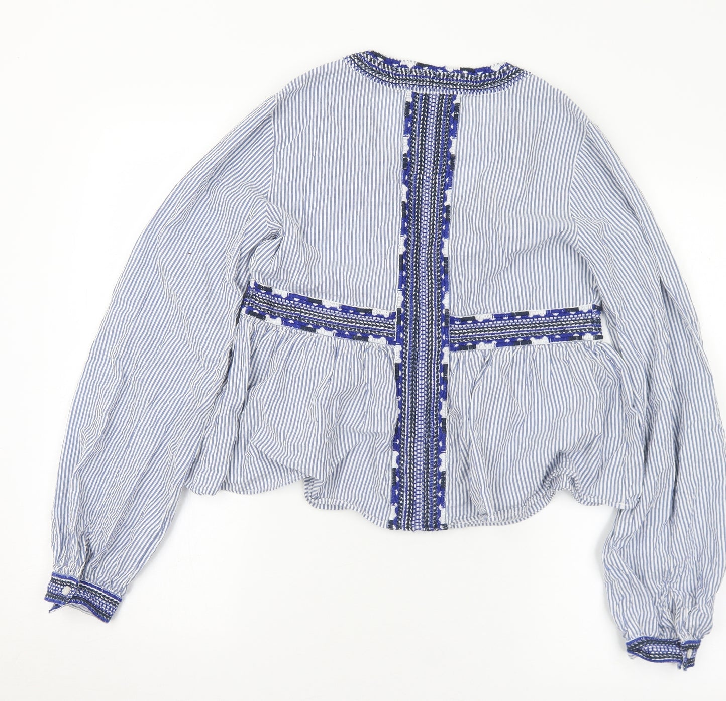 Topshop Womens Blue Striped Cotton Basic Blouse Size 10 V-Neck