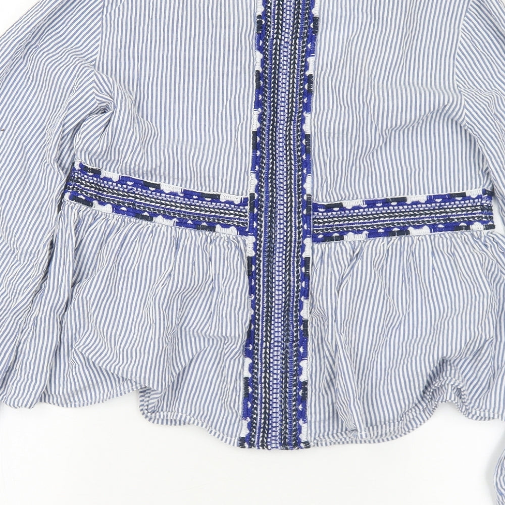 Topshop Womens Blue Striped Cotton Basic Blouse Size 10 V-Neck