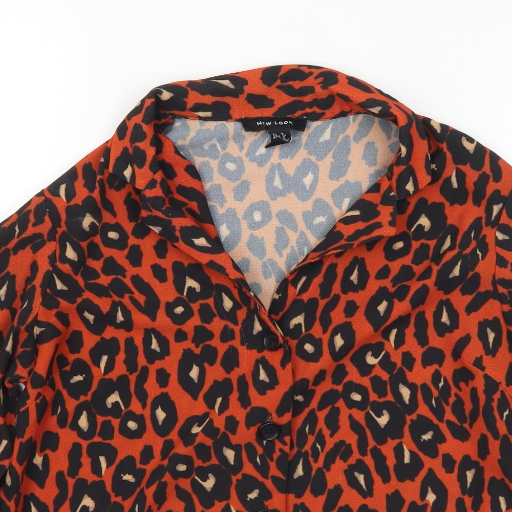 New Look Womens Multicoloured Animal Print Polyester Basic Blouse Size 8 Collared