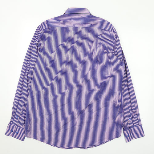 6th Sense Mens Blue Striped Cotton  Dress Shirt Size XL Collared Button