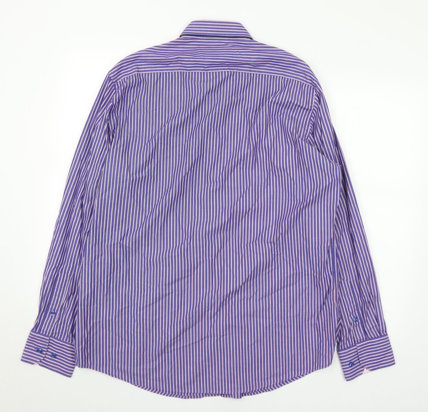 6th Sense Mens Blue Striped Cotton  Dress Shirt Size XL Collared Button