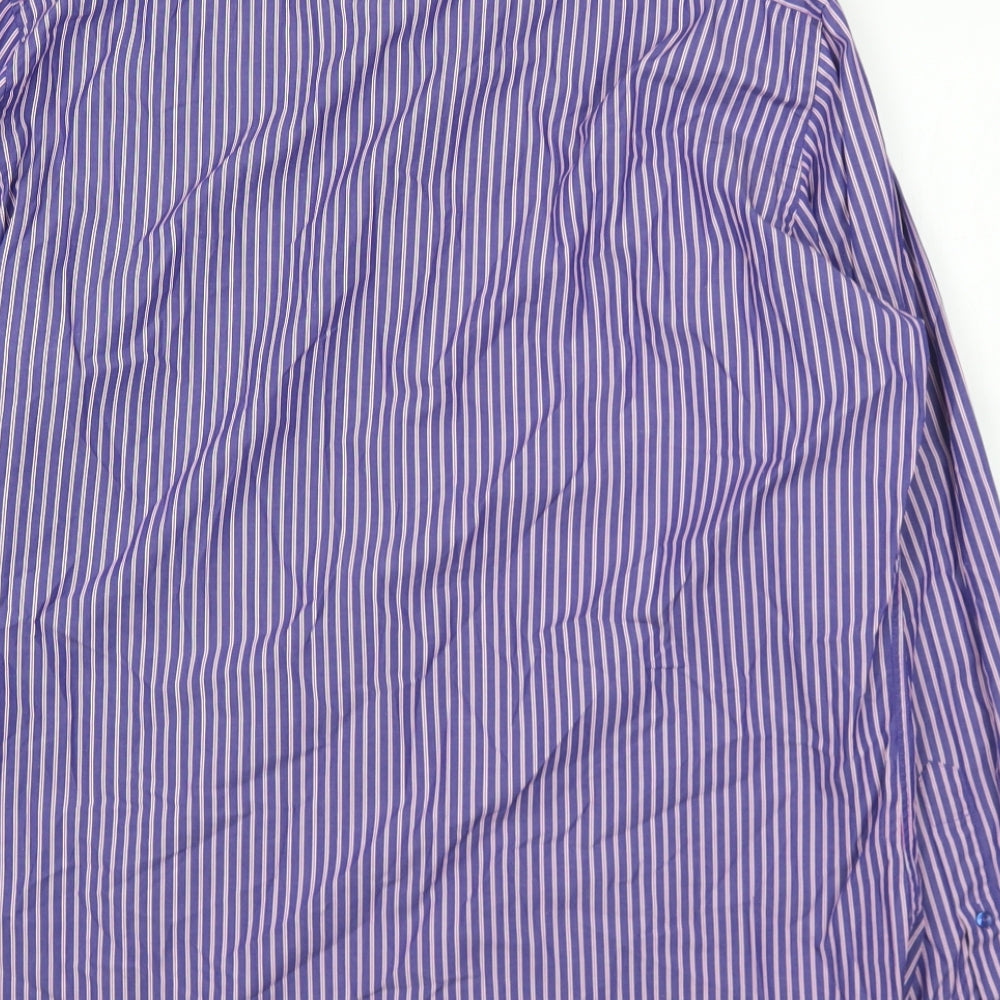 6th Sense Mens Blue Striped Cotton  Dress Shirt Size XL Collared Button