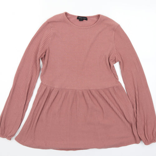 New Look Womens Pink Round Neck  Polyester Tunic Jumper Size 10