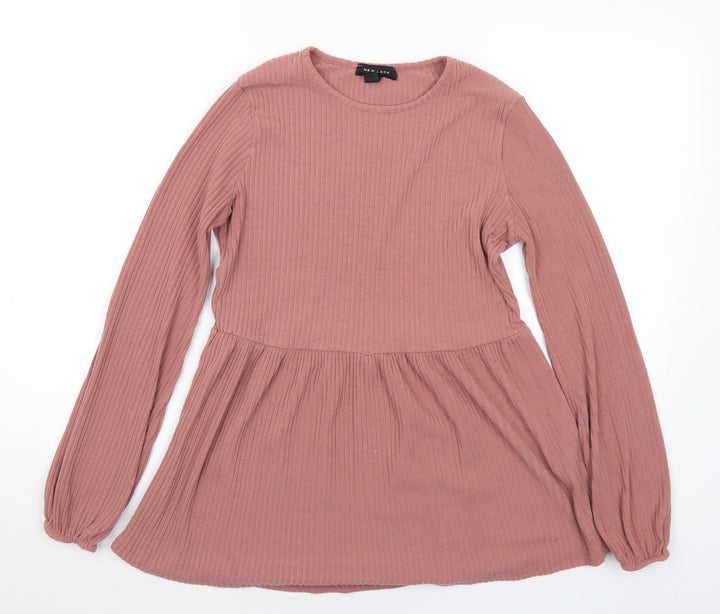 New Look Womens Pink Round Neck Polyester Tunic Jumper Size 10
