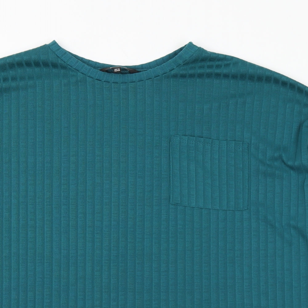 Pep&Co Womens Green  Polyester Basic T-Shirt Size 16 Crew Neck