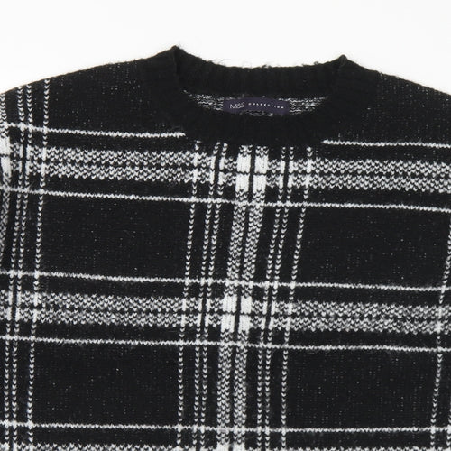 Marks and Spencer Womens Black Mock Neck Plaid Acrylic Pullover Jumper Size M