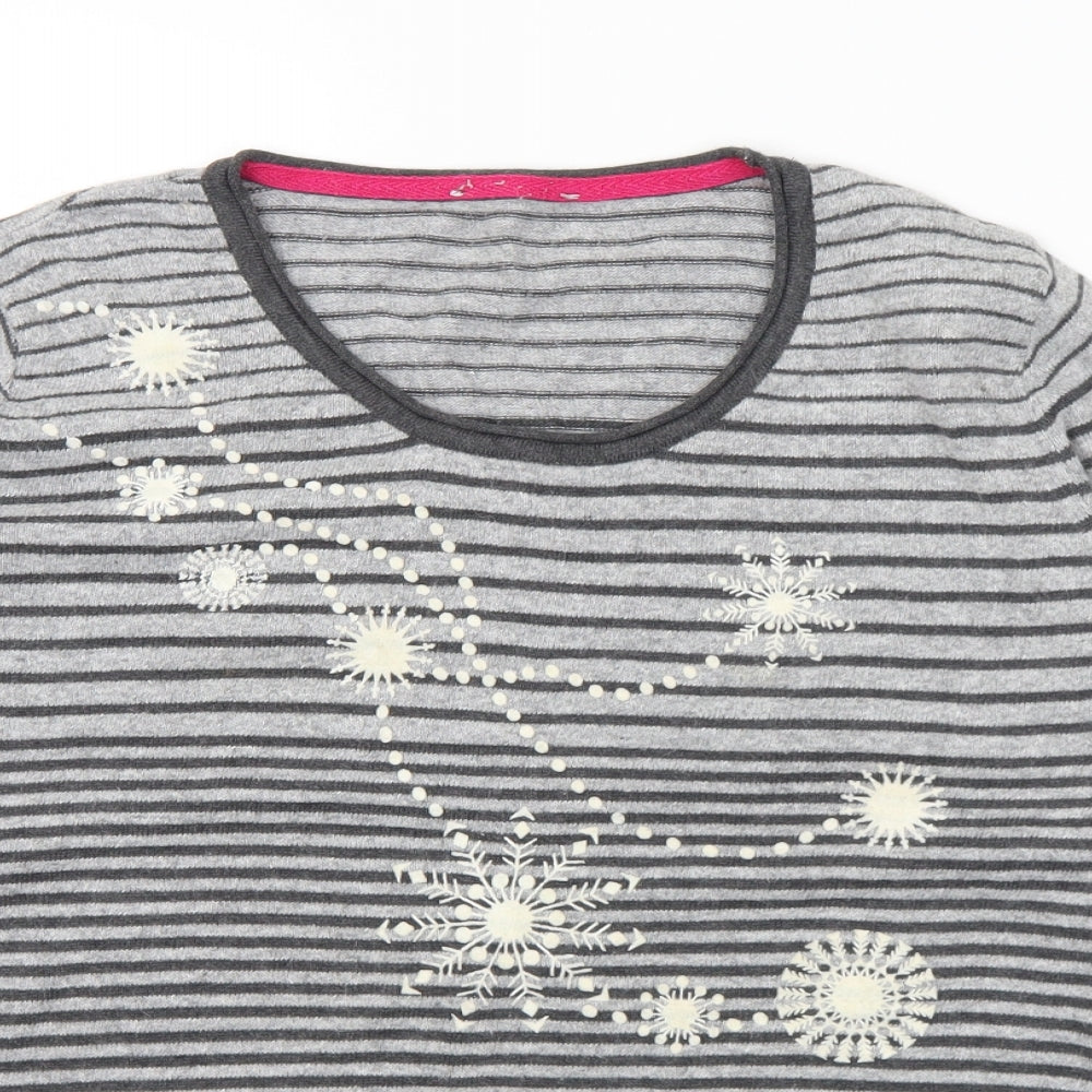 Marks and Spencer Womens Grey Round Neck Striped Cotton Pullover Jumper Size 16