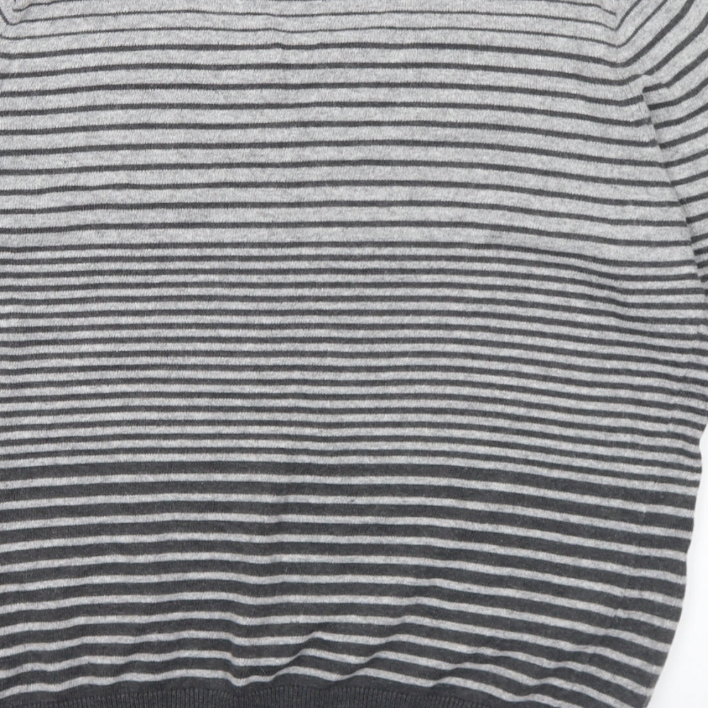 Marks and Spencer Womens Grey Round Neck Striped Cotton Pullover Jumper Size 16