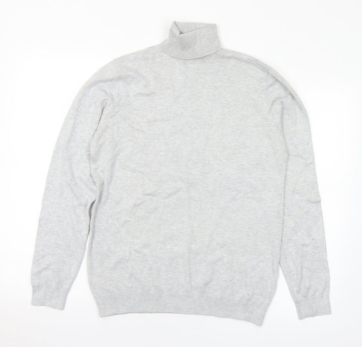 Pull&Bear Mens Grey Roll Neck Viscose Pullover Jumper Size M