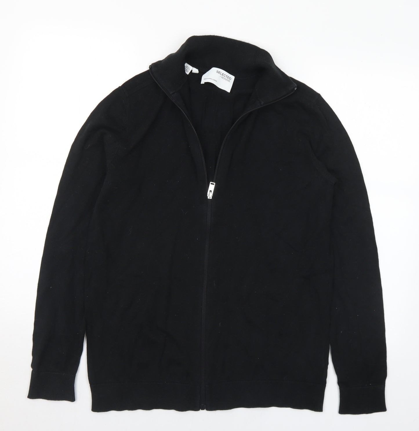 Selected Homme Mens Black Collared  Cotton Full Zip Jumper Size M