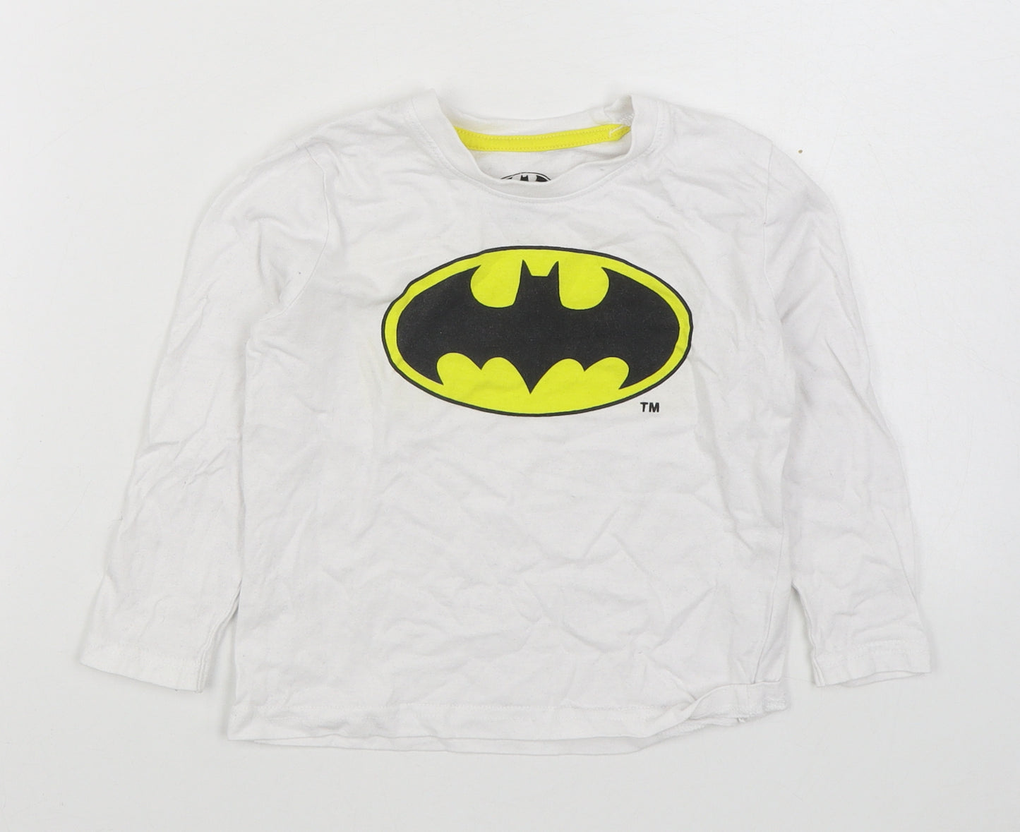 Batman Boys White  100% Cotton Basic T-Shirt Size 2-3 Years Round Neck Pullover
