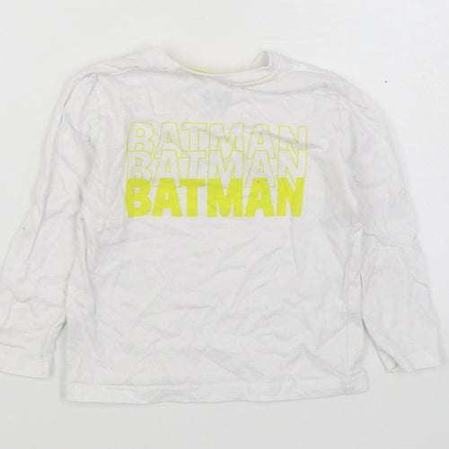 Batman Boys White  100% Cotton Basic T-Shirt Size 2-3 Years Round Neck Pullover