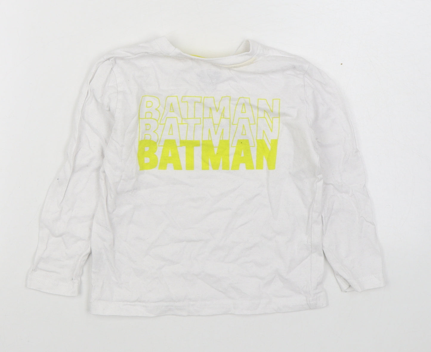 Batman Boys White  100% Cotton Basic T-Shirt Size 2-3 Years Round Neck Pullover