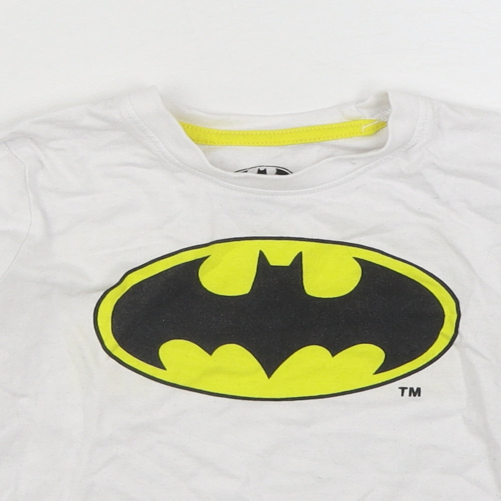 Batman Boys White  100% Cotton Basic T-Shirt Size 2-3 Years Round Neck Pullover