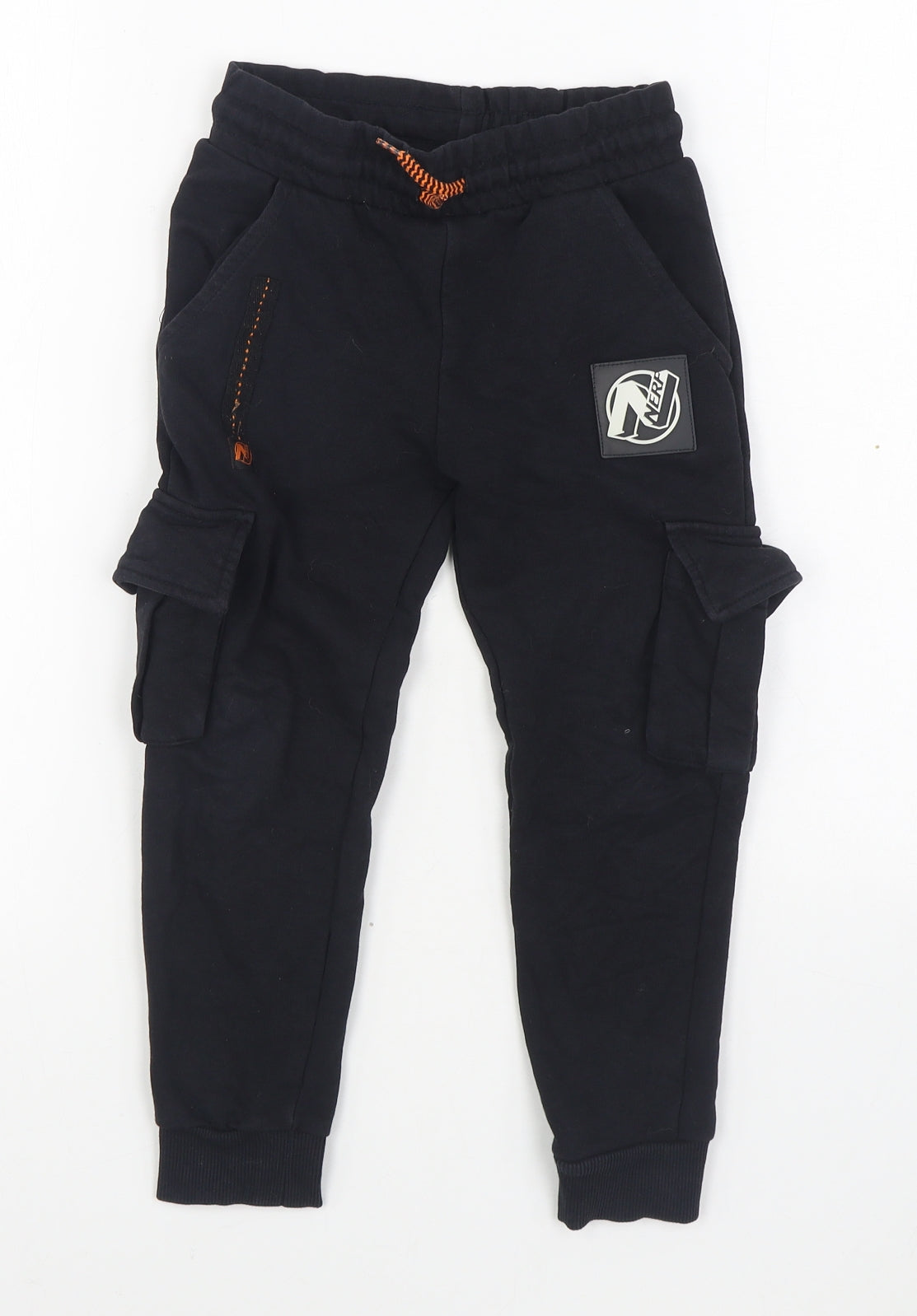 F&F Boys Black  Cotton Jogger Trousers Size 5-6 Years  Regular Tie - Nerf