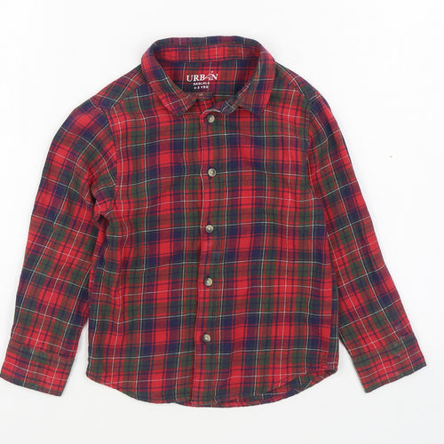 Urban Rascals Boys Red Plaid 100% Cotton Basic Button-Up Size 4-5 Years Collared Button