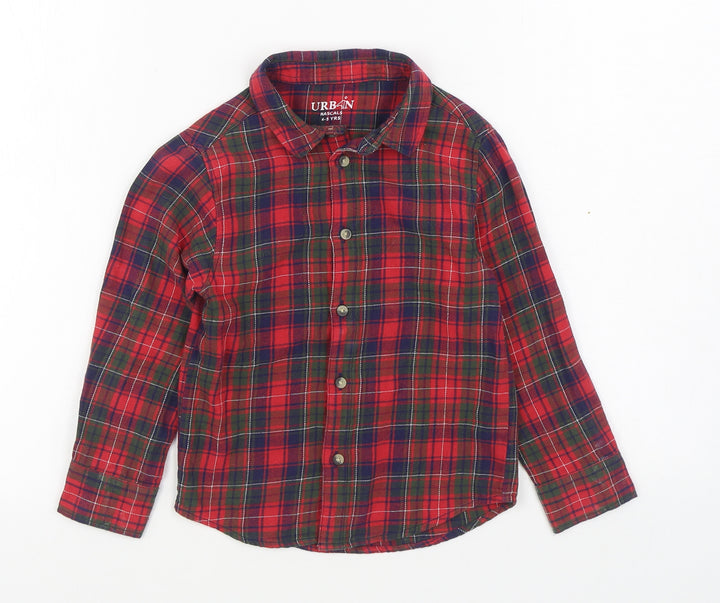 Urban Rascals Boys Red Plaid 100% Cotton Basic Button-Up Size 4-5 Years Collared Button