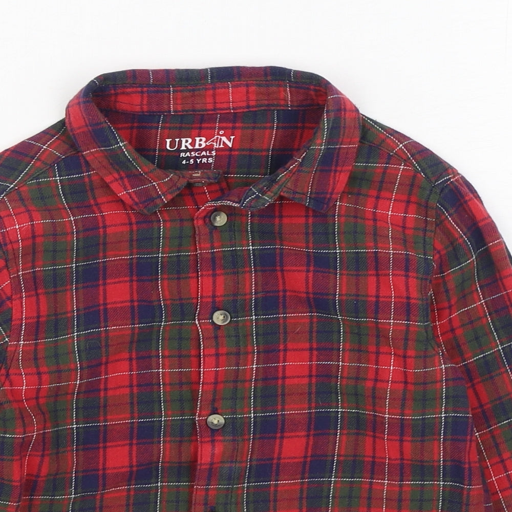 Urban Rascals Boys Red Plaid 100% Cotton Basic Button-Up Size 4-5 Years Collared Button