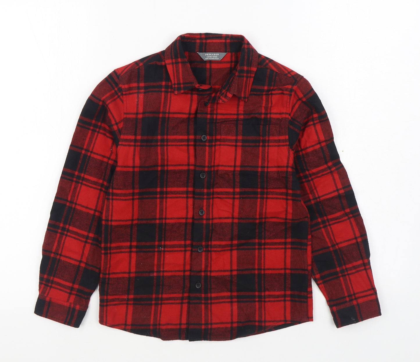Primark Boys Red Plaid 100% Cotton Basic Button-Up Size 8-9 Years Collared Button