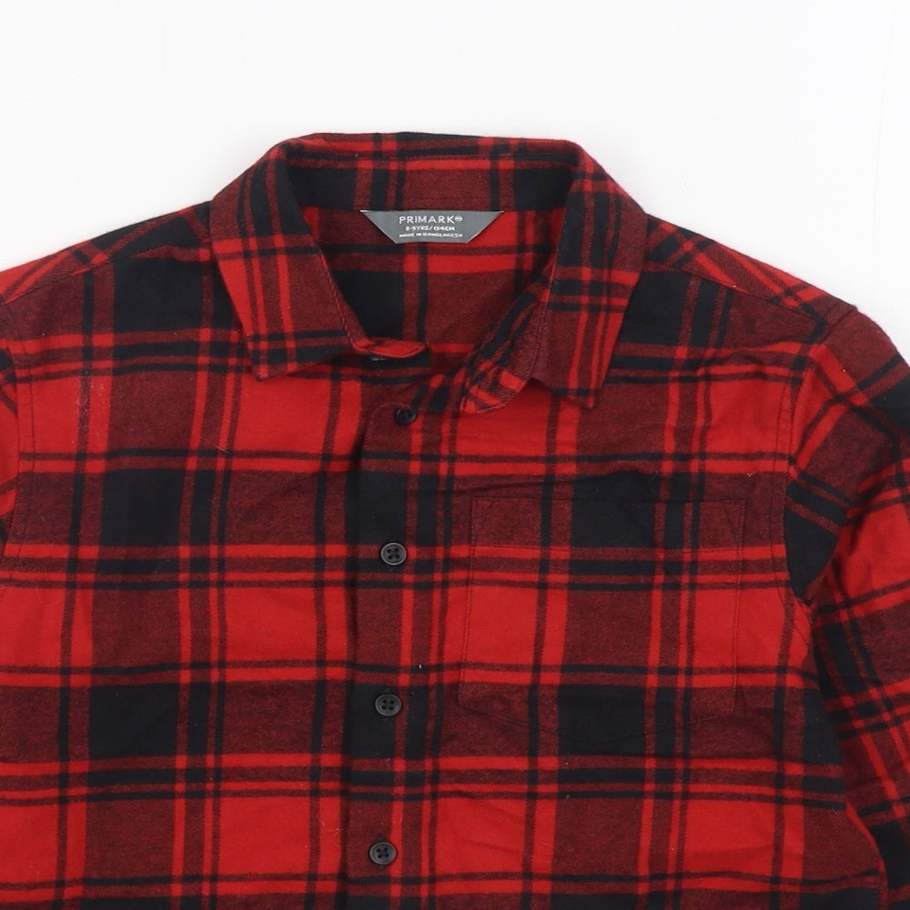 Primark Boys Red Plaid 100% Cotton Basic Button-Up Size 8-9 Years Collared Button