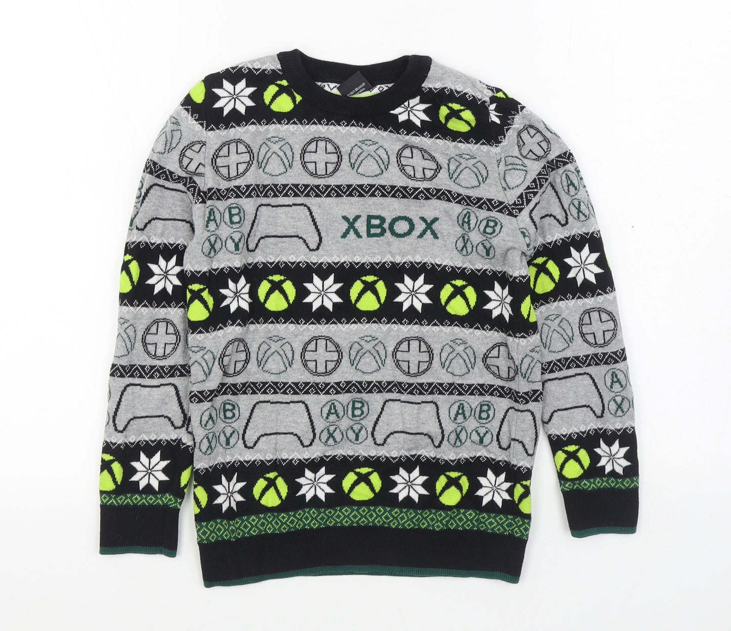 George Boys Grey Round Neck Geometric 100% Cotton Pullover Jumper Size 8-9 Years  Pullover - Christmas Jumper