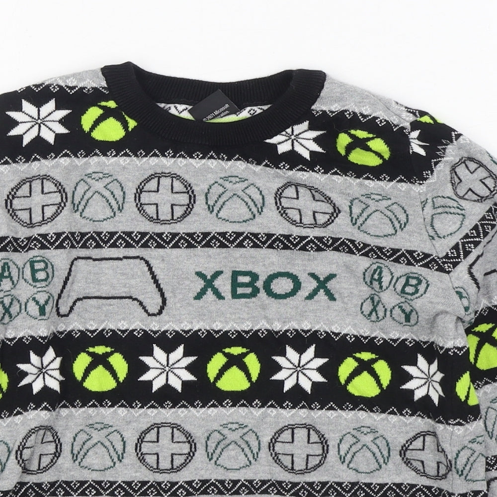 George Boys Grey Round Neck Geometric 100% Cotton Pullover Jumper Size 8-9 Years  Pullover - Christmas Jumper