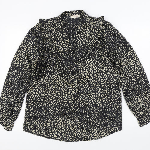 V.Code Womens Black Animal Print Polyester Basic Blouse Size L V-Neck