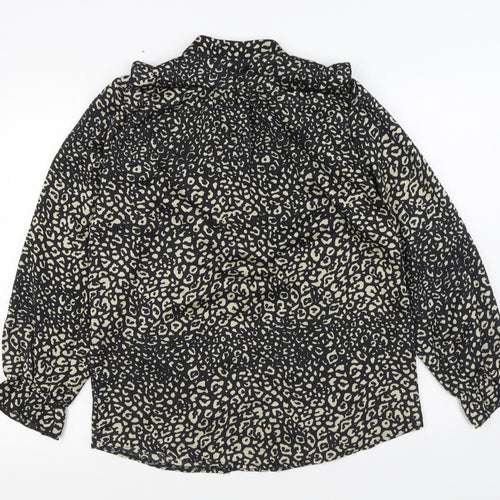V.Code Womens Black Animal Print Polyester Basic Blouse Size L V-Neck