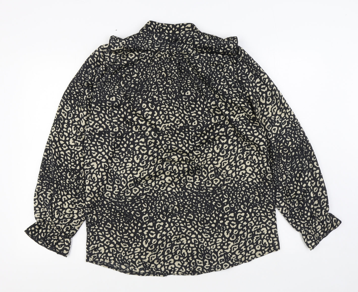 V.Code Womens Black Animal Print Polyester Basic Blouse Size L V-Neck