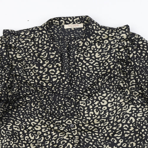 V.Code Womens Black Animal Print Polyester Basic Blouse Size L V-Neck