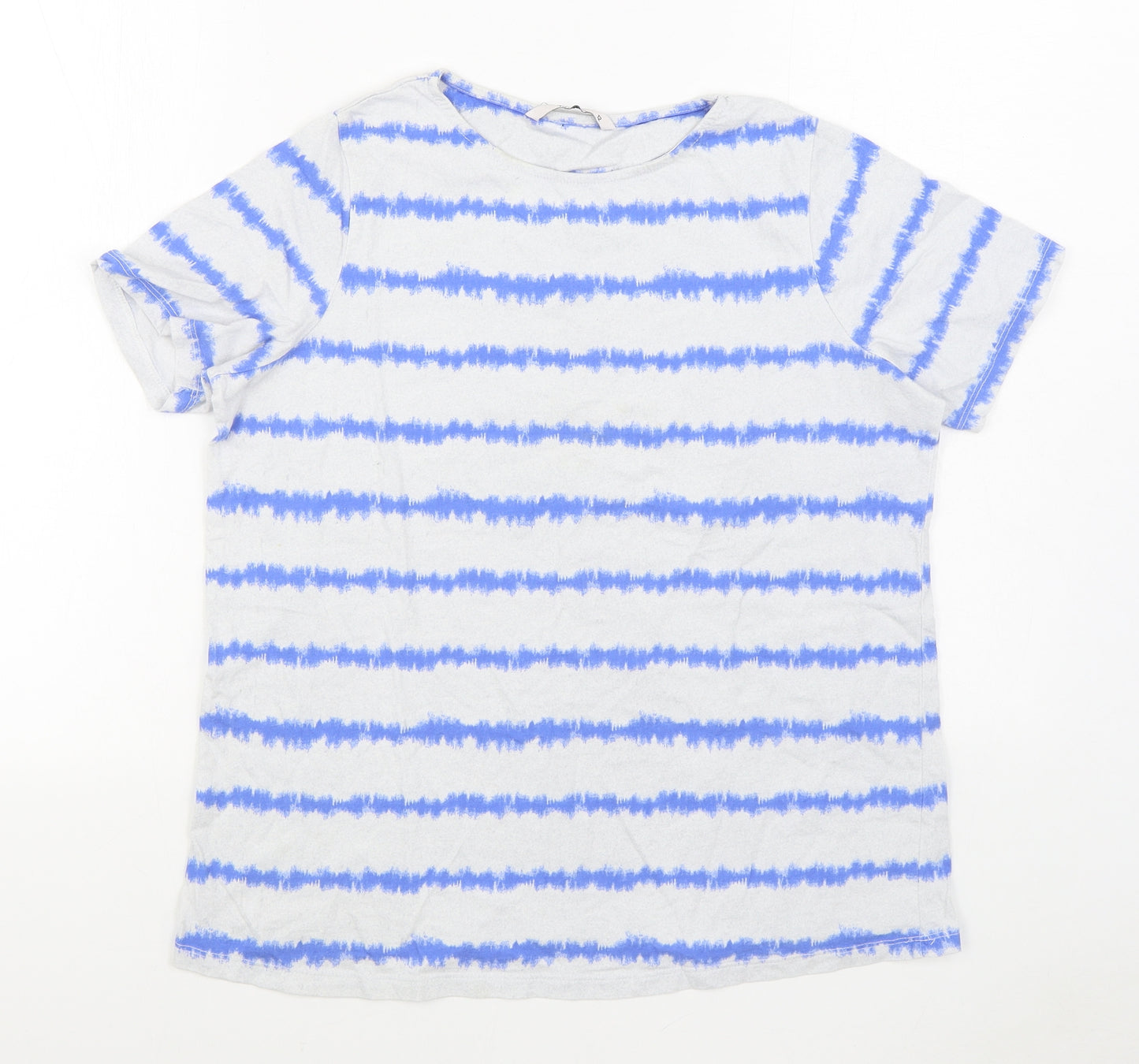 TU Womens Blue Striped 100% Cotton Basic T-Shirt Size 12 Round Neck