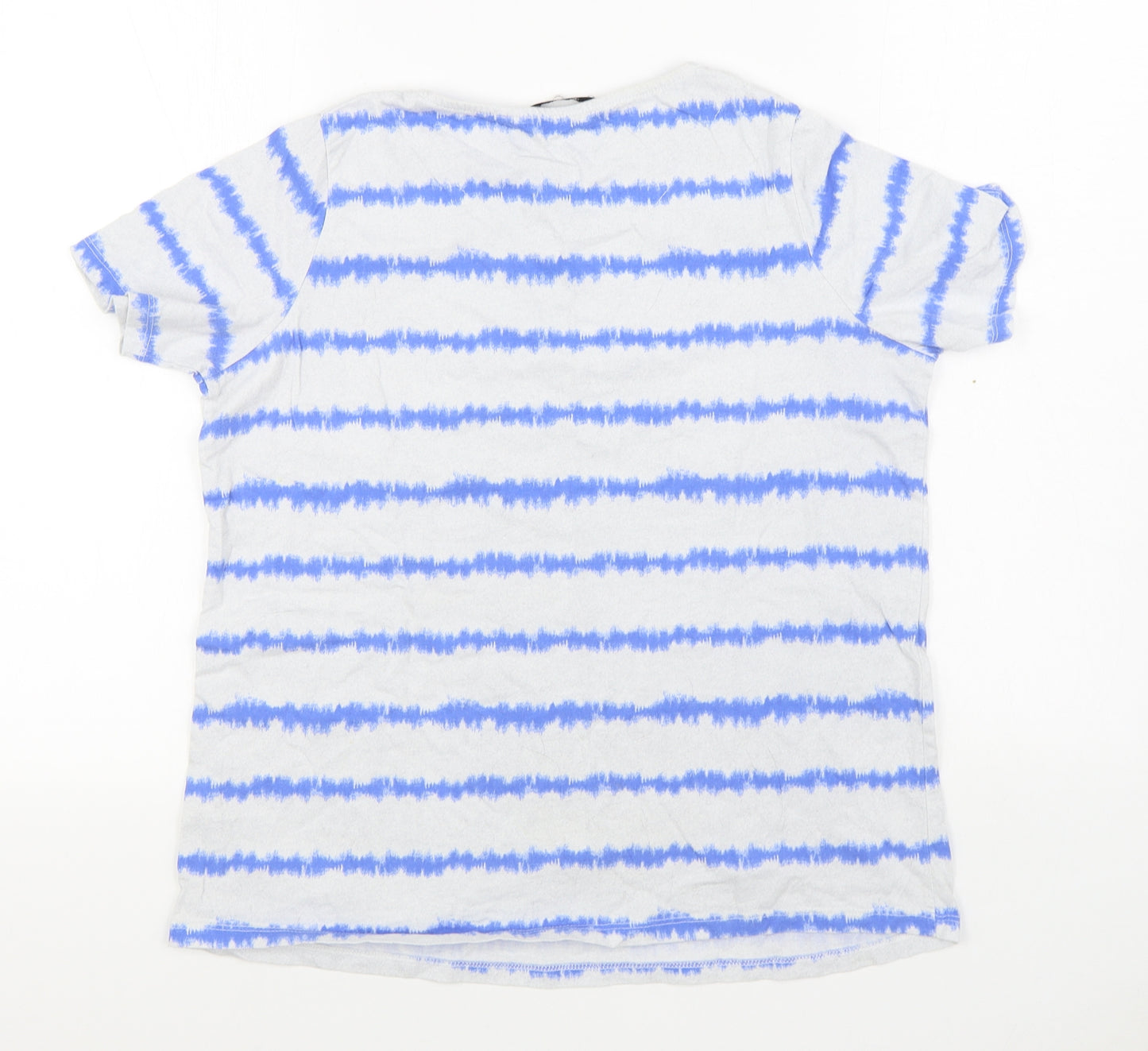 TU Womens Blue Striped 100% Cotton Basic T-Shirt Size 12 Round Neck