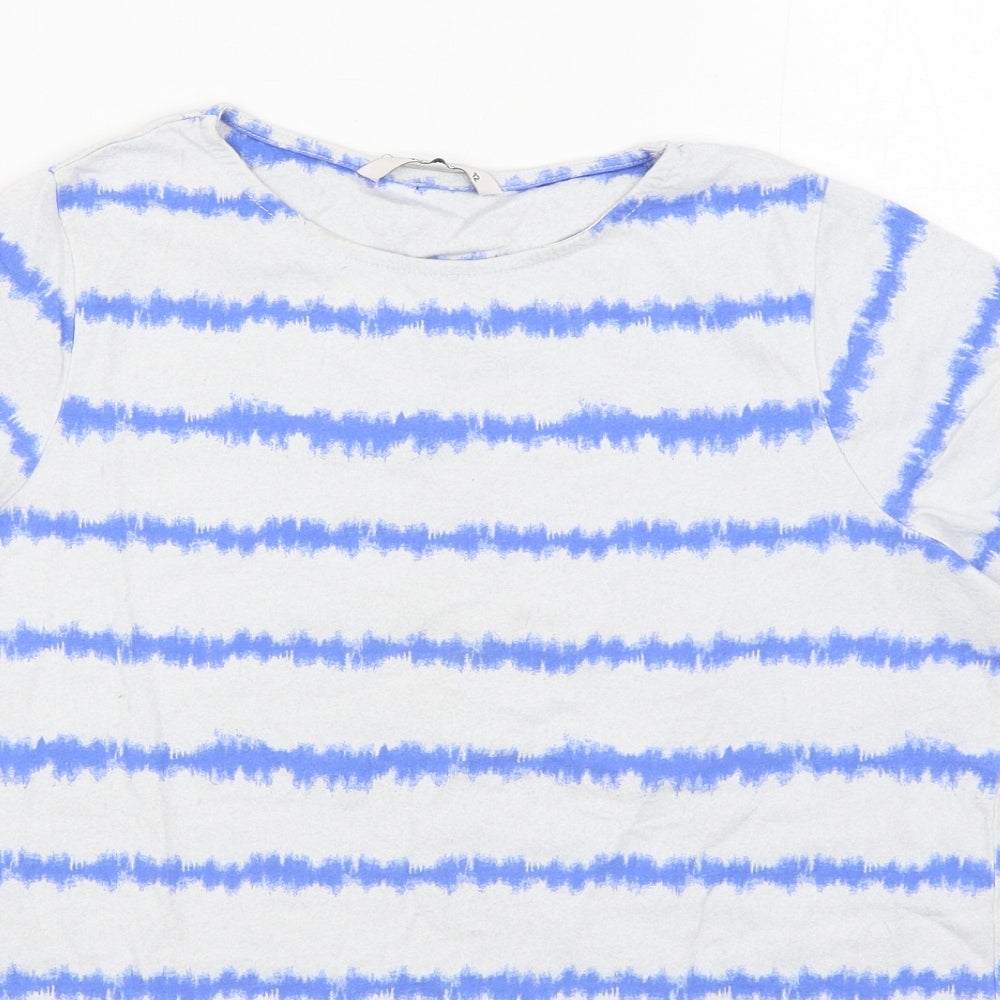 TU Womens Blue Striped 100% Cotton Basic T-Shirt Size 12 Round Neck