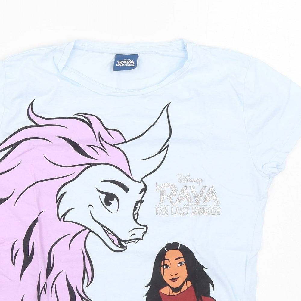 Pep&Co Girls Blue  100% Cotton Basic T-Shirt Size 12-13 Years Round Neck Pullover - Disney