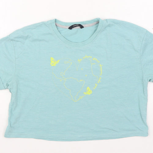 George Girls Blue  Cotton Basic T-Shirt Size 9-10 Years Round Neck Pullover