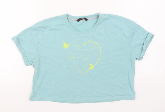 Front view of George girls’ blue cotton basic t-shirt, size 9-10, years round neck pullover