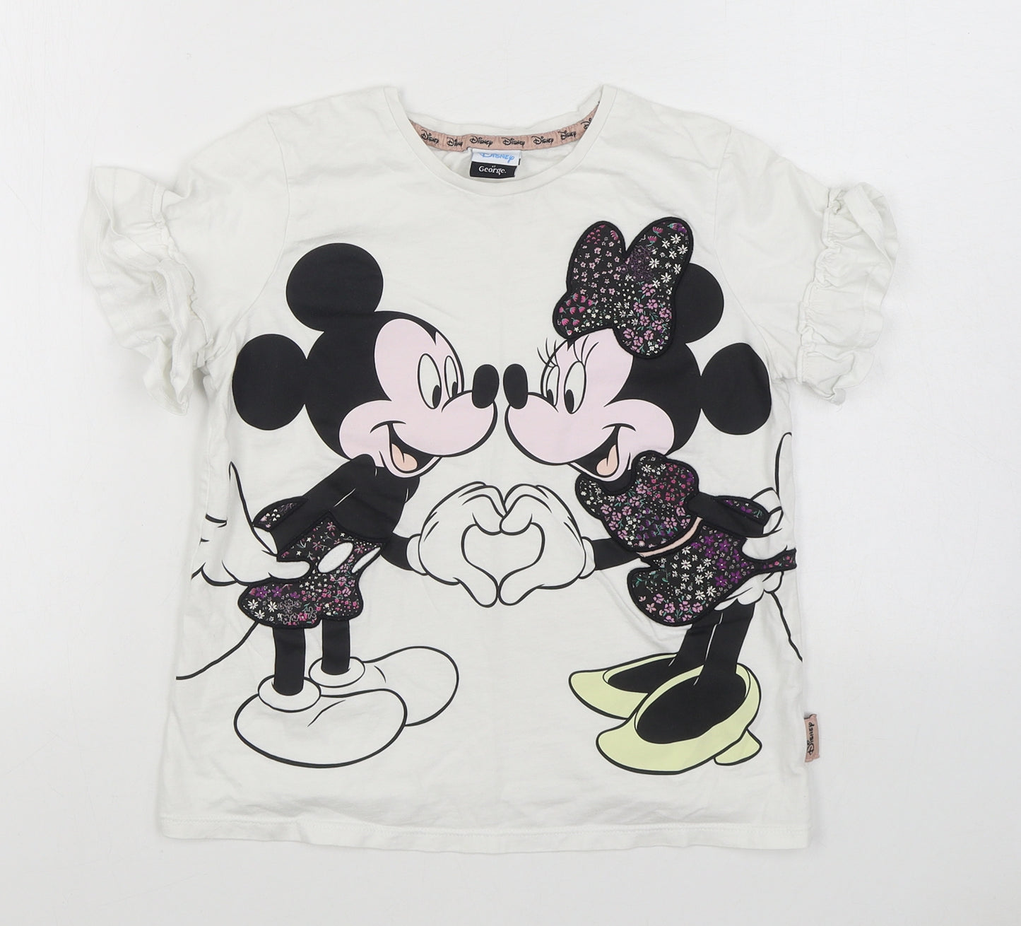 George Girls White  100% Cotton Basic T-Shirt Size 10-11 Years Round Neck Pullover - Disney