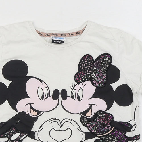 George Girls White  100% Cotton Basic T-Shirt Size 10-11 Years Round Neck Pullover - Disney