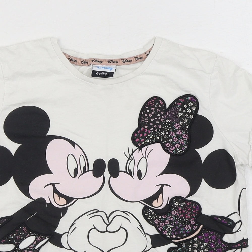 George Girls White  100% Cotton Basic T-Shirt Size 10-11 Years Round Neck Pullover - Disney