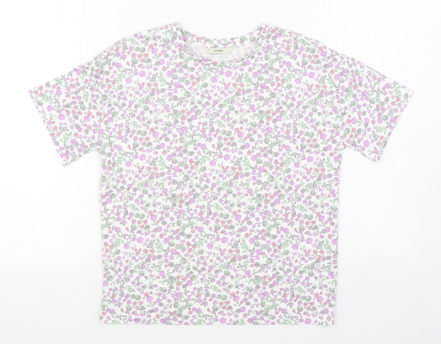 George Girls Multicoloured Floral 100% Cotton Basic T-Shirt Size 12-13 Years Round Neck Pullover