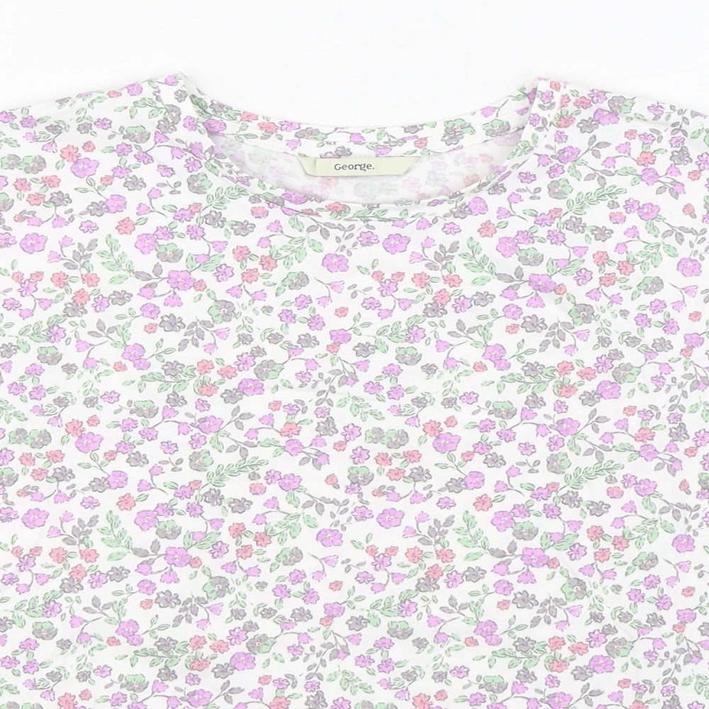 George Girls Multicoloured Floral 100% Cotton Basic T-Shirt Size 12-13 Years Round Neck Pullover