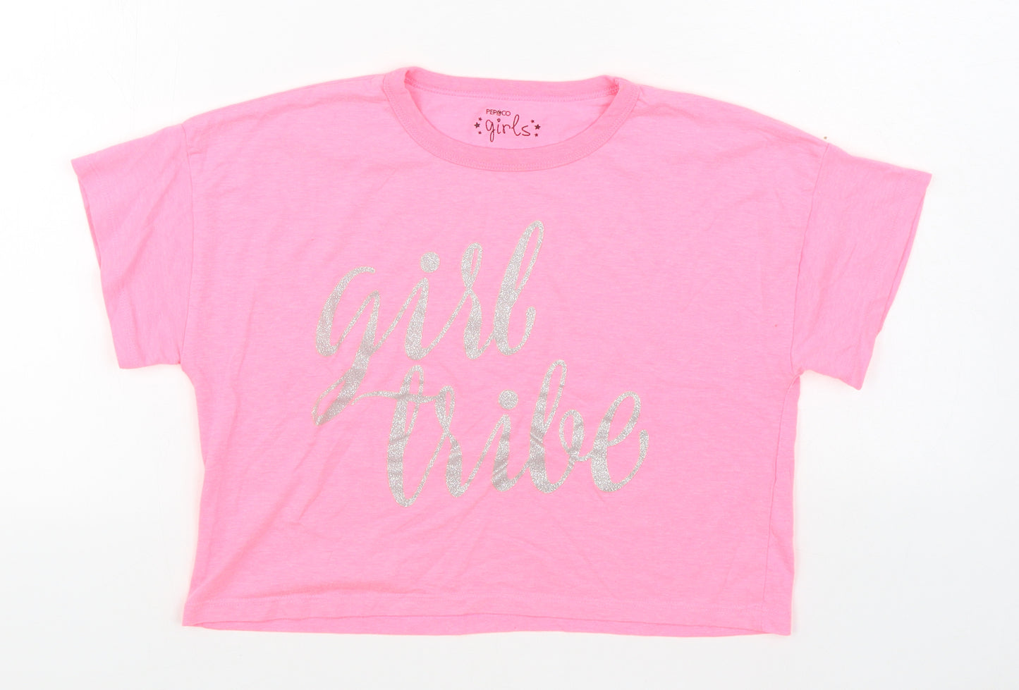 Pep&Co Girls Pink  Cotton Basic T-Shirt Size 8-9 Years Round Neck Pullover