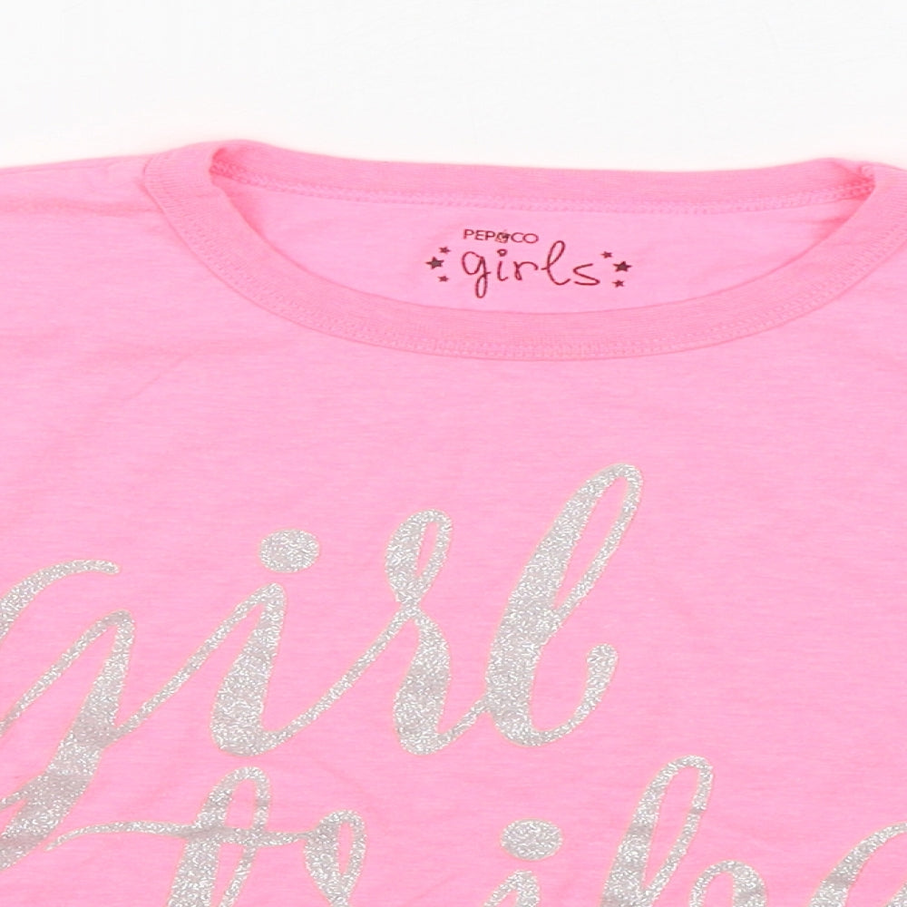 Pep&Co Girls Pink  Cotton Basic T-Shirt Size 8-9 Years Round Neck Pullover