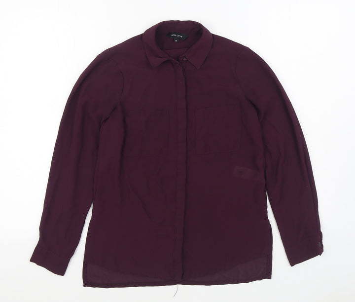 New Look Womens Purple Polyester Basic Button-Up Size 8 Collared