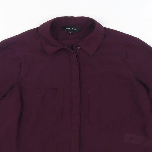 New Look Womens Purple  Polyester Basic Button-Up Size 8 Collared